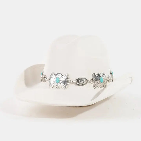 Turq Concho Chain Belt Cowboy Hat