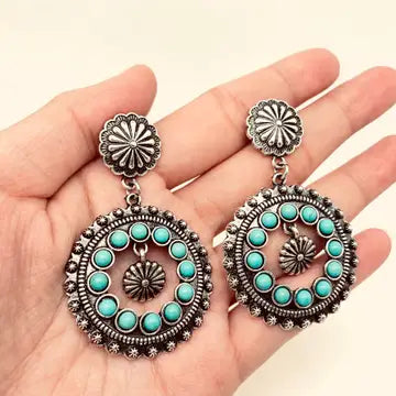 Turq Round Hollow Earrings