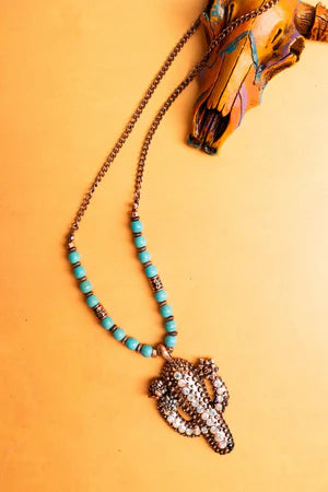 Two Tone Cactus Pendant Necklace