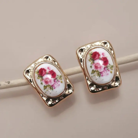 Vintage Porcelain floral Stud Earrings