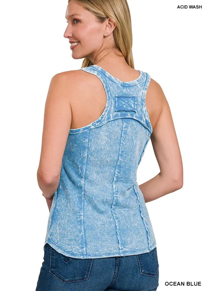 Washed Raw Edge V Neck Tank