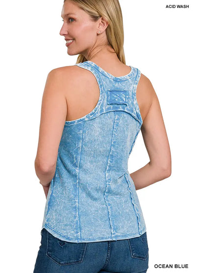 Washed Raw Edge V Neck Tank