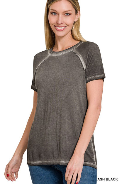 Washed Short Sleeve Round Neck Top