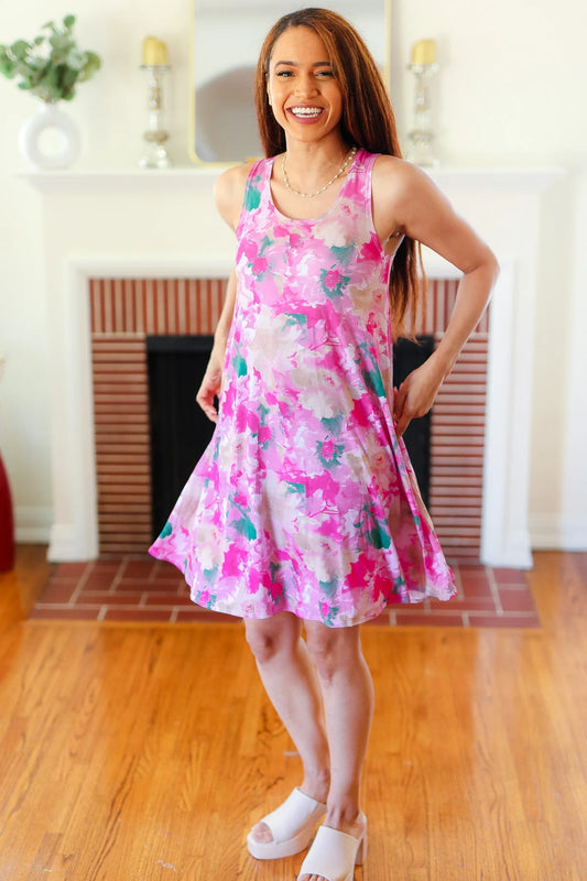 Watercolor Floral Tank Dress