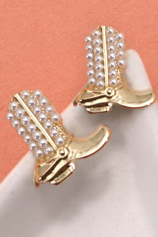 Western Boot Pearl Stud Earrings