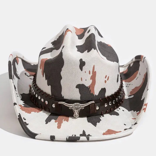 Western Bull Head Cow Print Cowboy Hat