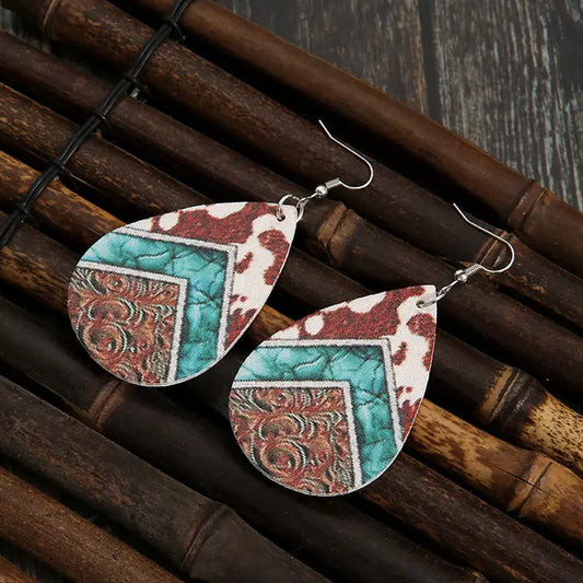 Western Leather Teardrop Earrings