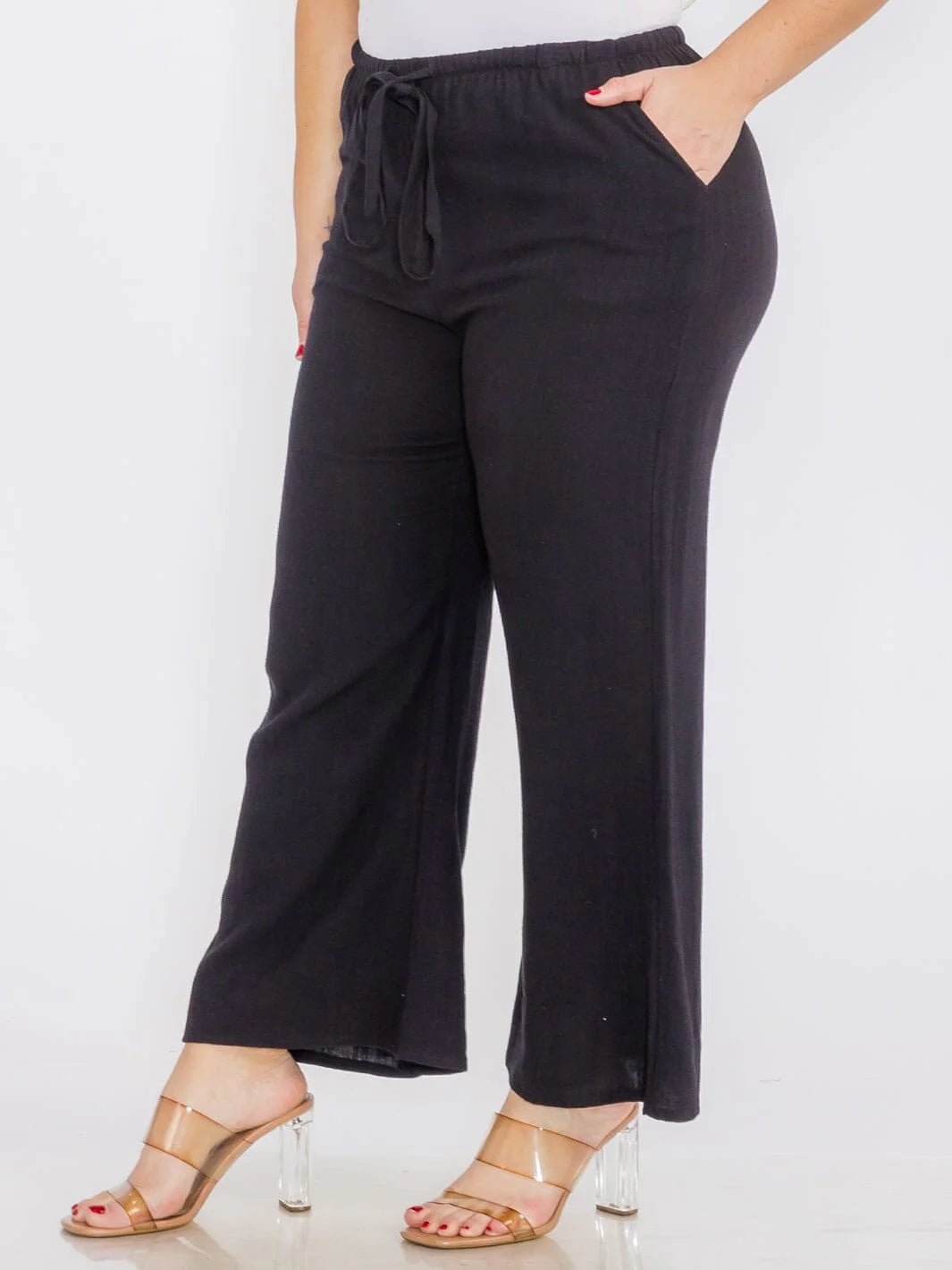 Wide Leg Linen Pants W/ Front Pockets