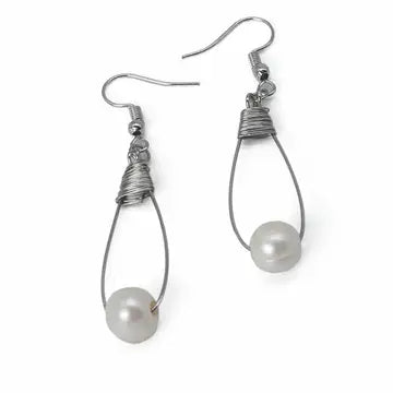 Wire Wrapped Pearl Earrings