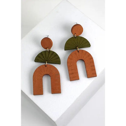 Wood Geo U Shaped Earrings