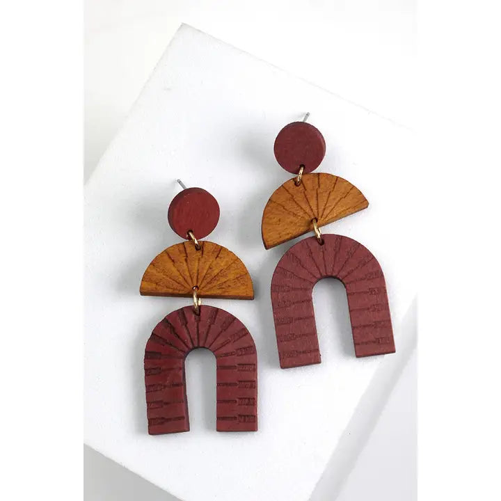 Wood Geo U Shaped Earrings