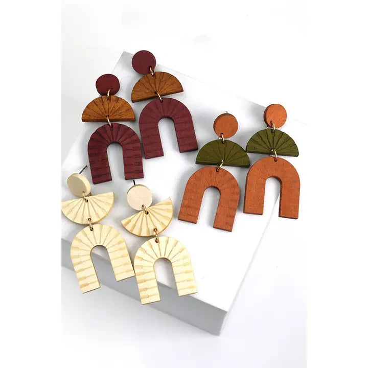 Wood Geo U Shaped Earrings