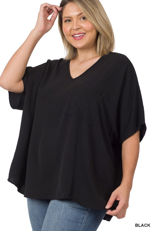 Woven Airflow V-Neck Top - Curvy