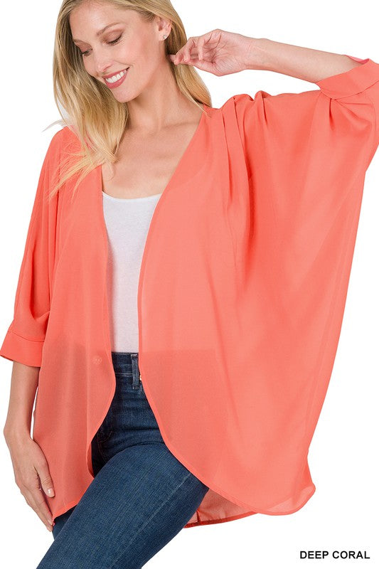 Chiffon Pleated Kimono Cardigan