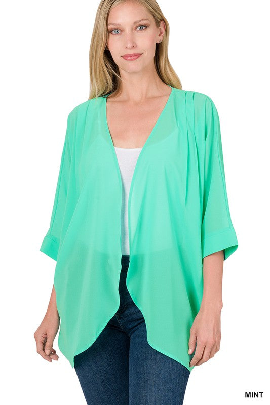 Chiffon Pleated Kimono Cardigan