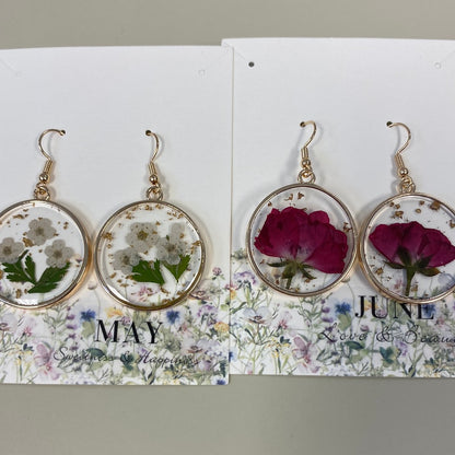 Birth Month Dried Flower Drop Earrings