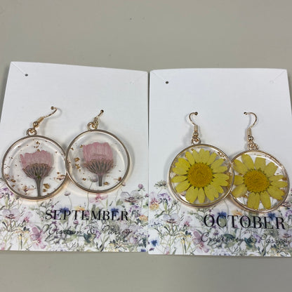 Birth Month Dried Flower Drop Earrings