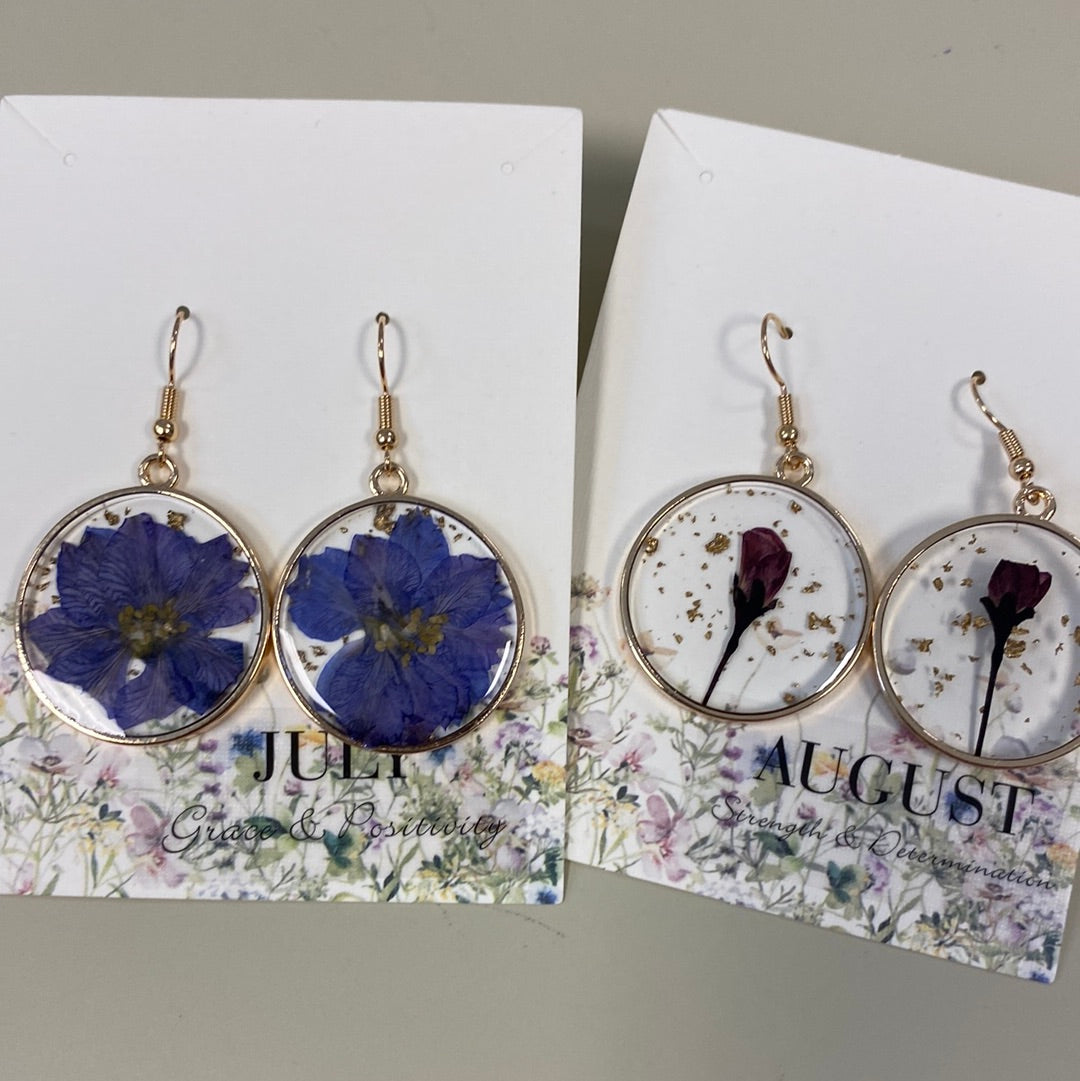 Birth Month Dried Flower Drop Earrings