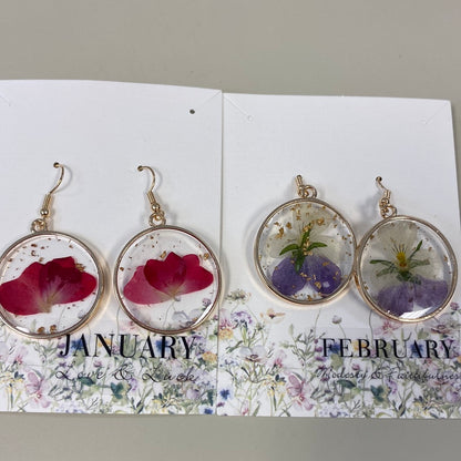 Birth Month Dried Flower Drop Earrings