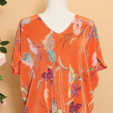 Orange Floral Accordion Blouse