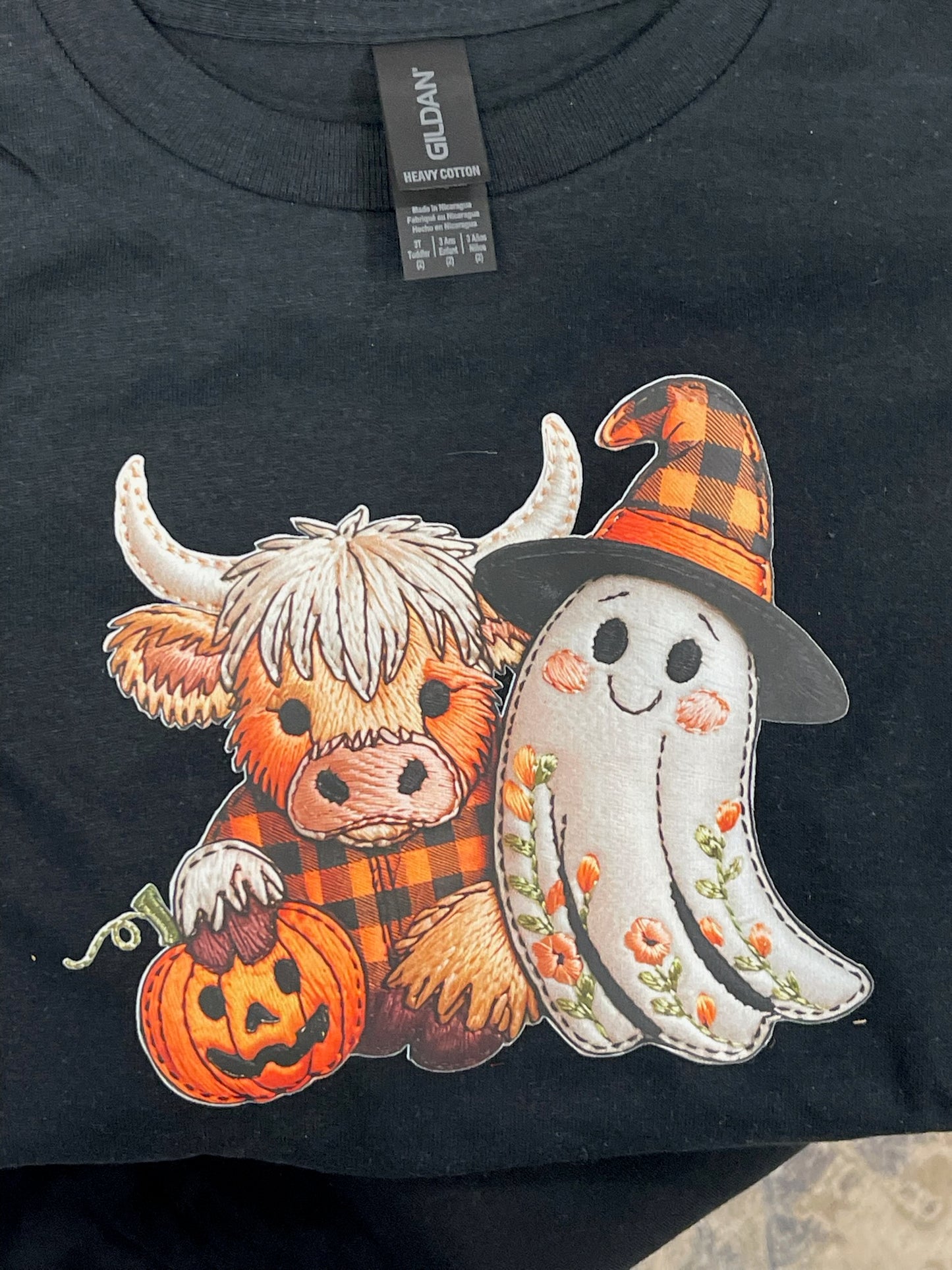 Kids Black Ghost Pumpkin Cow Tee