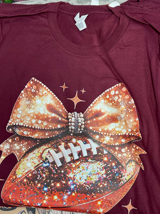 Maroon Football Bow Tee