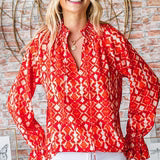 Rust Woven Print Design Blouse