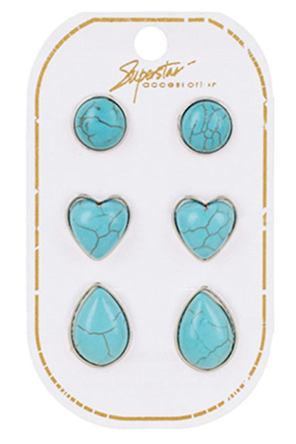 Turquoise Stud Earrings 3pc Set