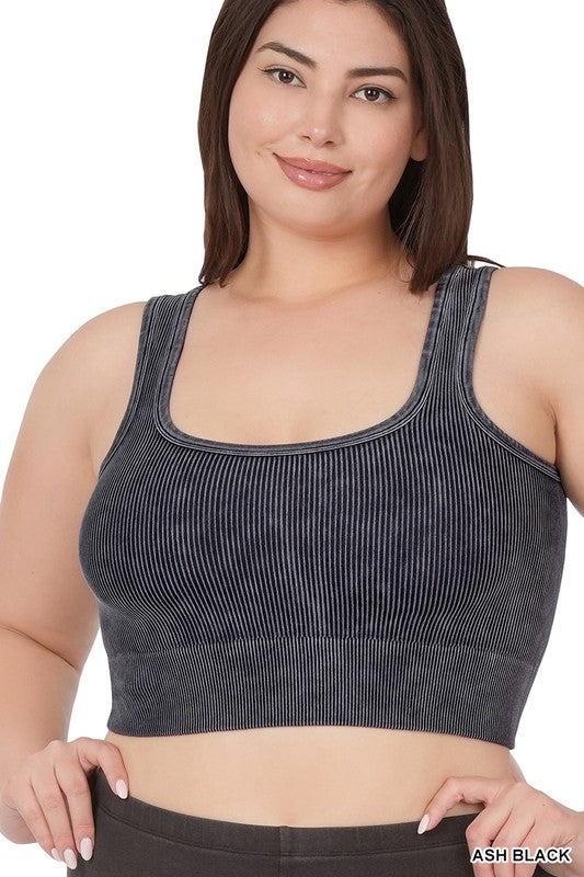 Washed Ribbed Tank Bralette Curvy